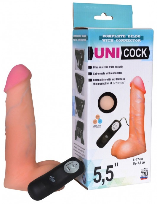 Фаллическая насадка Харнесс UNICOCK 5,5  с вибрацией - 17 см. - LOVETOY (А-Полимер) - купить с доставкой в Химках