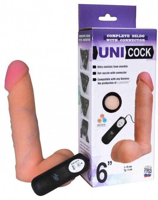 Фаллическая насадка Харнесс UNICOCK 6  с вибрацией - 18 см. - LOVETOY (А-Полимер) - купить с доставкой в Химках