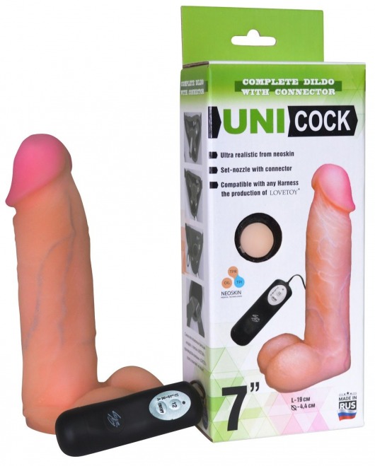 Фаллическая насадка Харнесс UNICOCK 7  с вибрацией - 19 см. - LOVETOY (А-Полимер) - купить с доставкой в Химках