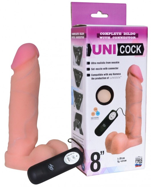 Фаллическая насадка Харнесс UNICOCK 8  с вибрацией - 20 см. - LOVETOY (А-Полимер) - купить с доставкой в Химках