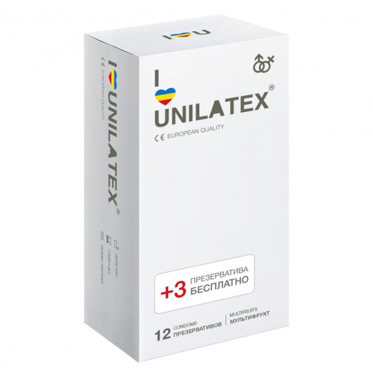 Разноцветные ароматизированные презервативы Unilatex Multifruit  - 12 шт. + 3 шт. в подарок - Unilatex - купить с доставкой в Химках