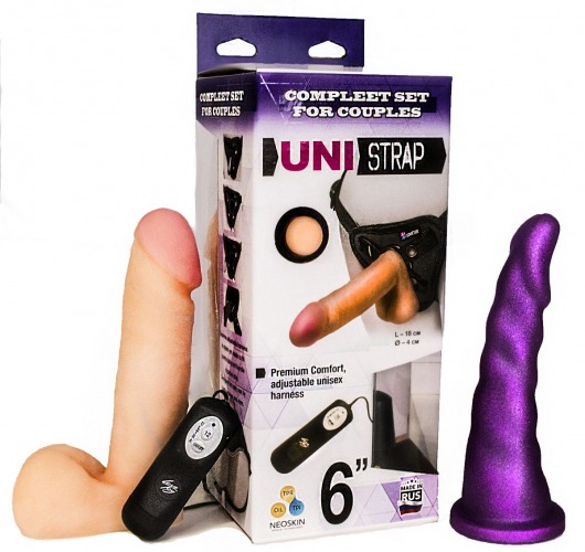 Вибрострапон с двумя насадками UniStrap - 18 и 18 см. - LOVETOY (А-Полимер) - купить с доставкой в Химках