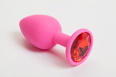 Розовая анальная пробка с красным кристаллом - 9,5 см. - 4sexdreaM - купить с доставкой в Химках