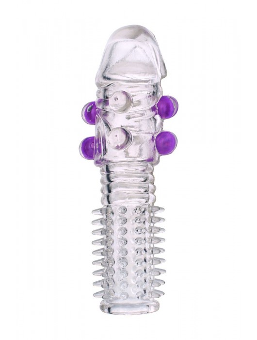 Гелевая прозрачная насадка с шариками и шипами - 14 см. - Toyfa Basic - в Химках купить с доставкой