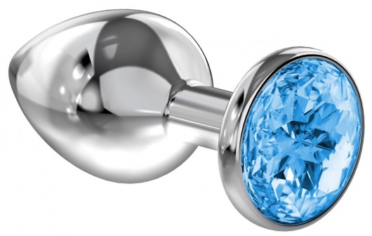 Большая серебристая анальная пробка Diamond Light blue Sparkle Large с голубым кристаллом - 8 см. - Lola Games - купить с доставкой в Химках