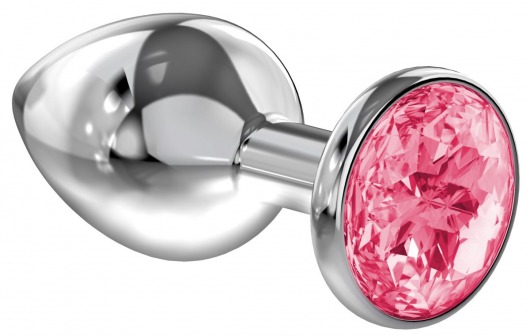 Большая серебристая анальная пробка Diamond Pink Sparkle Large с розовым кристаллом - 8 см. - Lola Games - купить с доставкой в Химках