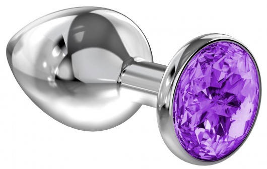 Большая серебристая анальная пробка Diamond Purple Sparkle Large с фиолетовым кристаллом - 8 см. - Lola Games - купить с доставкой в Химках