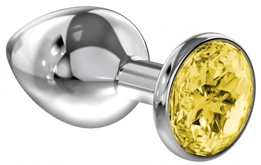 Большая серебристая анальная пробка Diamond Yellow Sparkle Large с жёлтым кристаллом - 8 см. - Lola Games - купить с доставкой в Химках