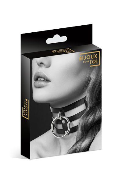 Чёрный тройной чокер с большим кольцом - Bijoux Pour Toi - купить с доставкой в Химках