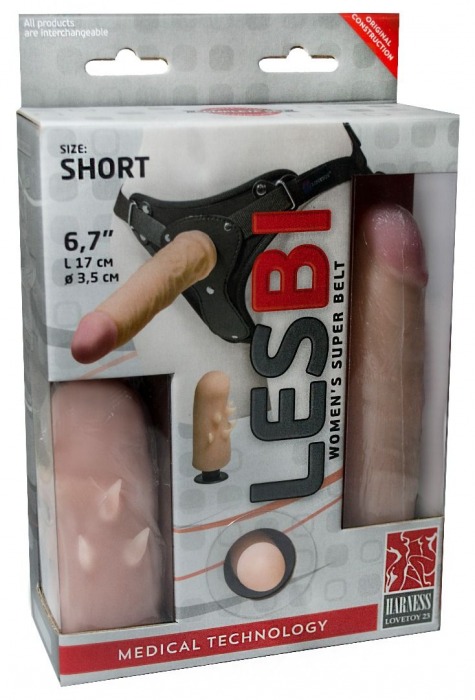 Телесный поясной страпон LESBI с вагинальной пробкой - 17 см. - LOVETOY (А-Полимер) - купить с доставкой в Химках