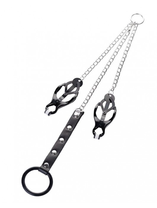 Черно-серебристые зажимы для сосков с кольцом для пениса TOYFA Metal - ToyFa - купить с доставкой в Химках